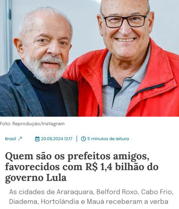 BrazilenDireita's tweet photo. "O #Lula destinou R$ 1,4 bilhões para 6 #prefeituras aliadas sem justificativa ou parecer técnico."
É sinal que está sobrando #dinheiro para premiar e enriquecer seus abiguinhos? https://t.co/1MI84OCJwJ