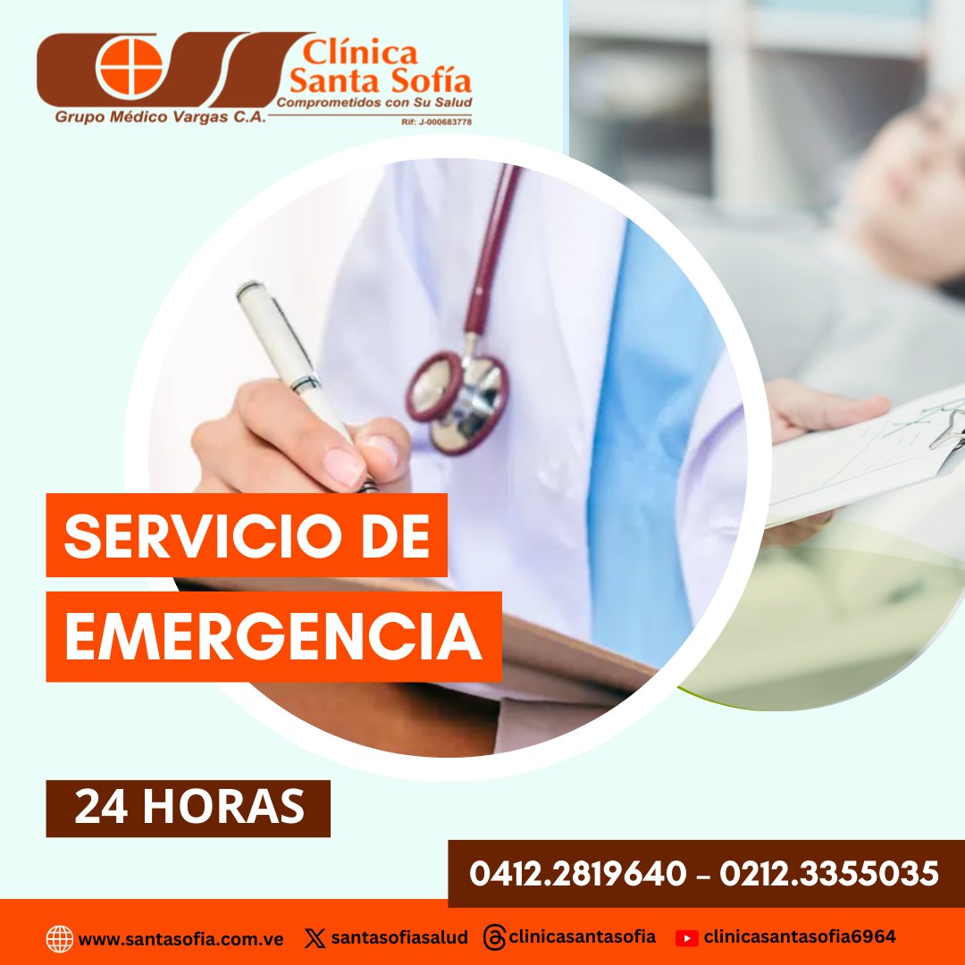En la Clínica Santa Sofía atendemos tus emergencias las 24 horas al día, los 365 días del año.

Nuestro equipo médico trabaja con vocación por su salud.

Ante cualquier emergencia comunícate al 📞0412.2819640

Comprometidos Con Su Salud
