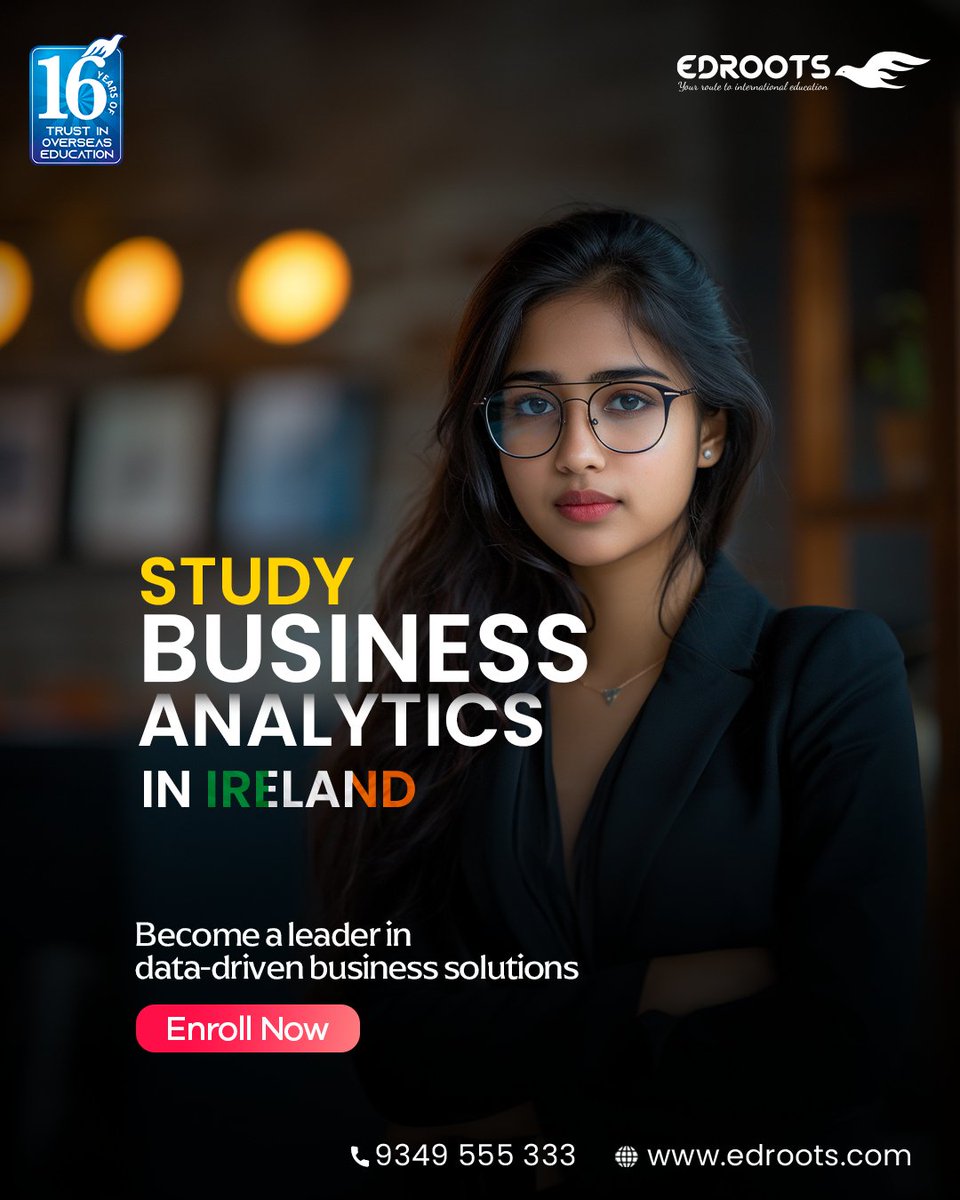 edrootslive's tweet image. Step into the future of business with a #BusinessAnalytics degree from Ireland. Master the art of data analysis and drive impactful business decisions.

Enroll now and become a leader in the field: 📞+91 9349 555 333.

#StudyBusinessAnalytics #StudyInIreland #StudyAbroad #Edroots