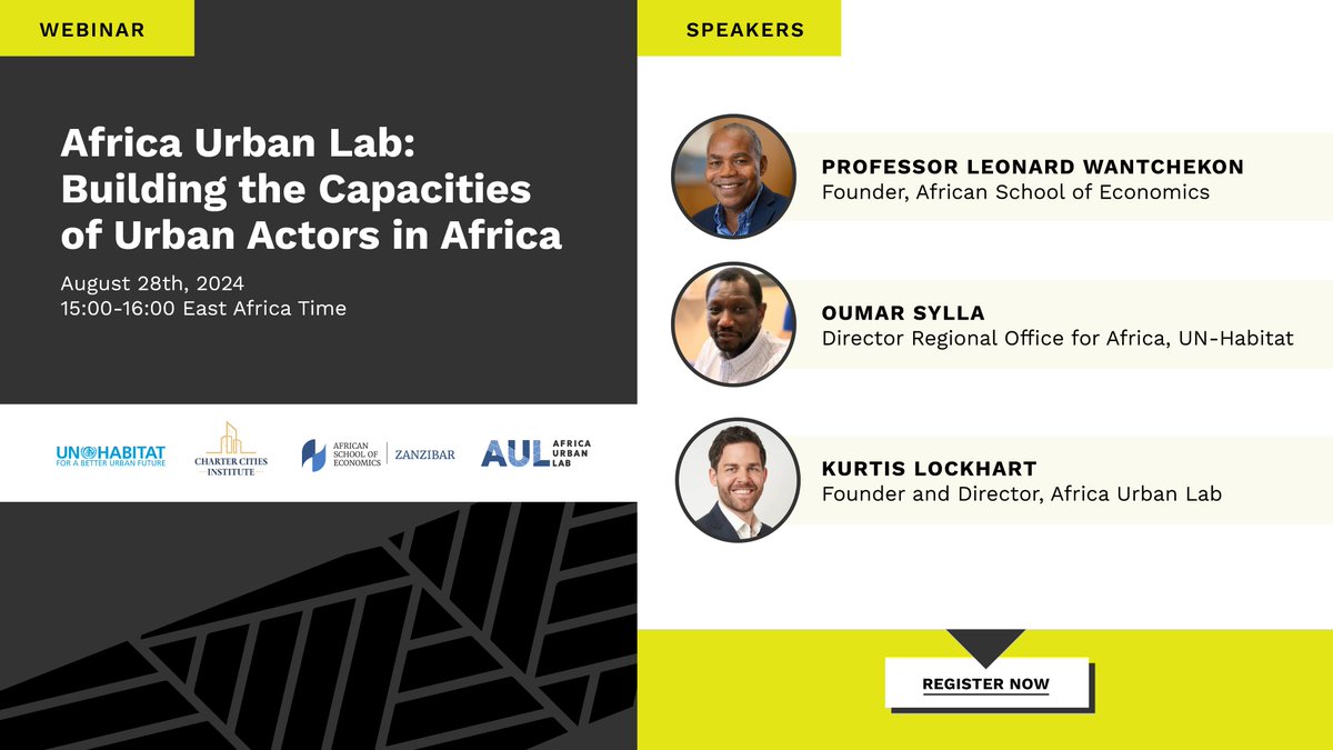 Excited to learn more about the <a href="/AfricaUrbanLab/">Africa Urban Lab</a>? Hear from <a href="/UNHABITAT/">UN-Habitat</a>, the AUL Founder, and our Founder &amp; President as they introduce AUL in their first information session hosted on August 28th. Register today &amp; have all your questions answered🔗 us06web.zoom.us/webinar/regist…
