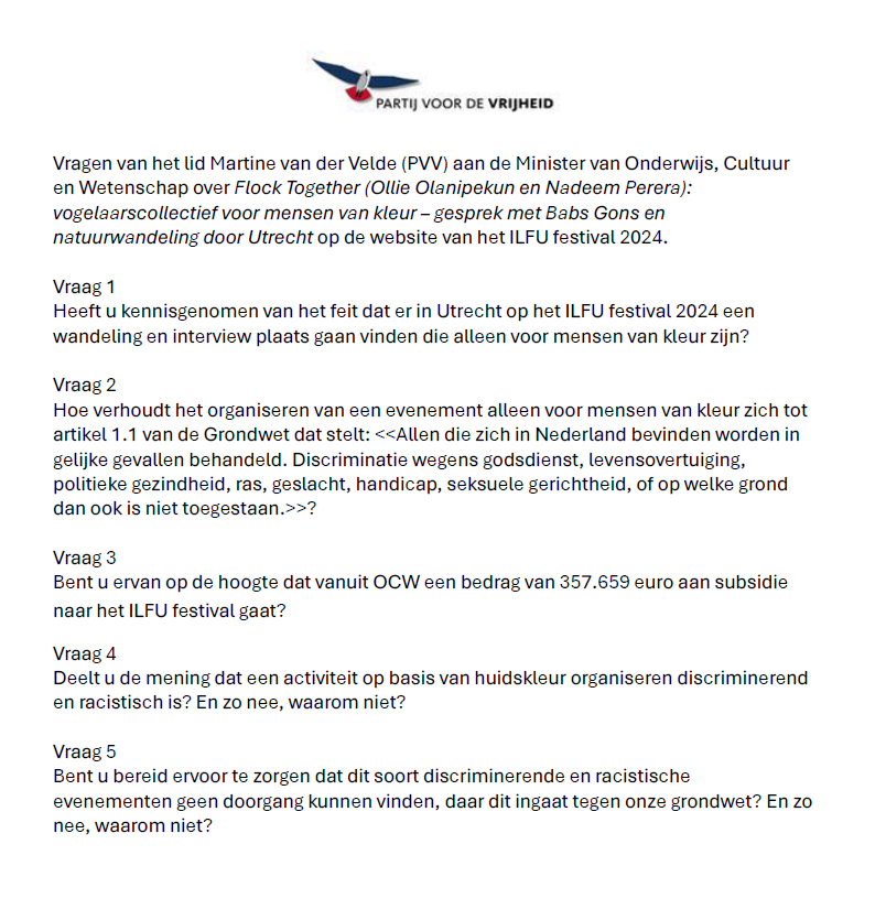 mkvdvelde's tweet photo. https://t.co/P1dWGuOW0S

Het is niet te bevatten dat dit soort discriminerende en racistische evenementen financiële steun ontvangen van het Ministerie OCW. Daarom hebben wij zojuist de volgende Kamervragen ingediend:

#OCW #Discriminatie #Racisme #ILFU https://t.co/orfaoWjKvJ
