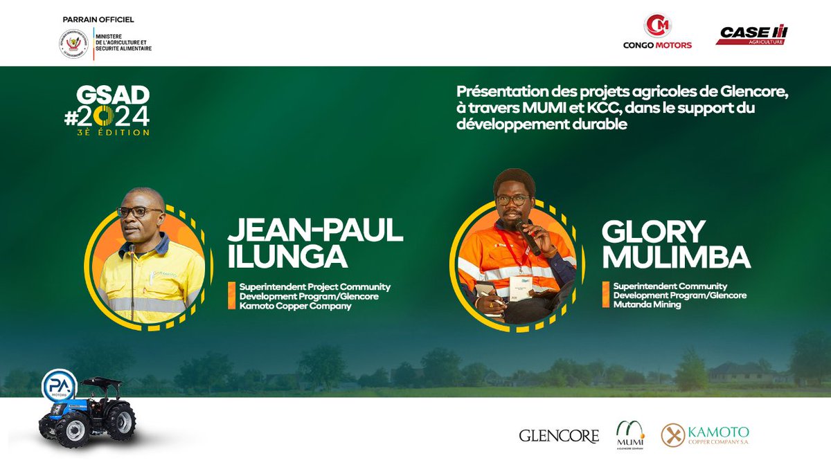 Début de la Présentation des Projets de Glencore, à travers Mumi et KCC dans le support du Développement Durable !

Rejoignez-nous maintenant au Pullman Grand Karavia pour la troisième édition du GSAD !

#GSAD2024 #Agriculture #Business