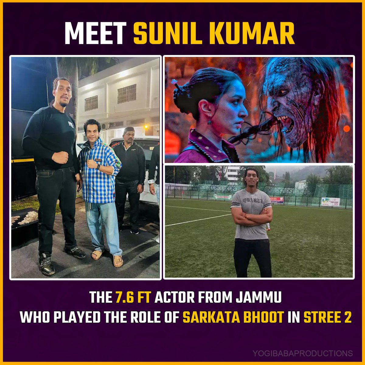 Meet Sunil kumar
Who's role in Stree 2 as sarkata was amazing and legit gave us chills, He is from jammu and is 7.6 ft tall and is also called as "The great khali of Jammu" 
he is a constable and also participates in wrestling and his ring name is "The great Angaar"