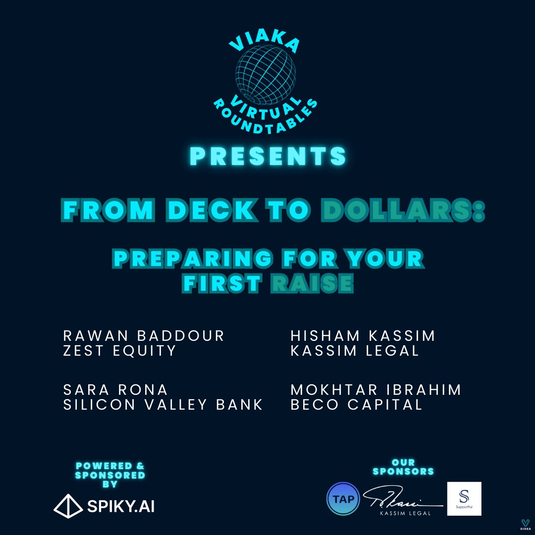 🎉Excited to kick off our new #ViakaVirtualRoundtable series! Join us as we dive into "From Deck to Dollars: Preparing for Your First Raise" with top experts. Proud to support <a href="/KassimLegal/">Kassim Legal</a> 's call to donate to <a href="/healpalestine_/">healpalestine</a> 
links for event and donations follow