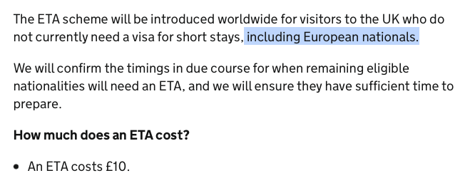 AlexTaylorNews's tweet photo. To all those in the UK outraged the EU has the gall to charge 3rd country UK 7 euros to enter it

HERE 👇from the actual UK Home Office site proof that the UK will be charging EU nationals £10 - THAT'S TWELVE EUROS - to go the other way
(but that's never mentioned of course🤡) https://t.co/IM6xE9pkIq