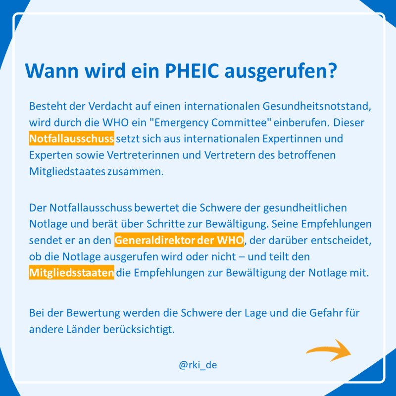 rki_de's tweet photo. Eine gesundheitliche Notlage  internationaler Tragweite, auch als #PHEIC (Public Health Emergency of International Concern) bekannt, wird von der @WHO ausgerufen. Solche Notlagen erfordern eine schnelle und koordinierte internationale Reaktion.

Mehr in #WasIstEigentlich ⬇️