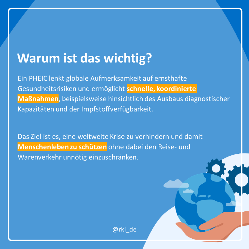 rki_de's tweet photo. Eine gesundheitliche Notlage  internationaler Tragweite, auch als #PHEIC (Public Health Emergency of International Concern) bekannt, wird von der @WHO ausgerufen. Solche Notlagen erfordern eine schnelle und koordinierte internationale Reaktion.

Mehr in #WasIstEigentlich ⬇️