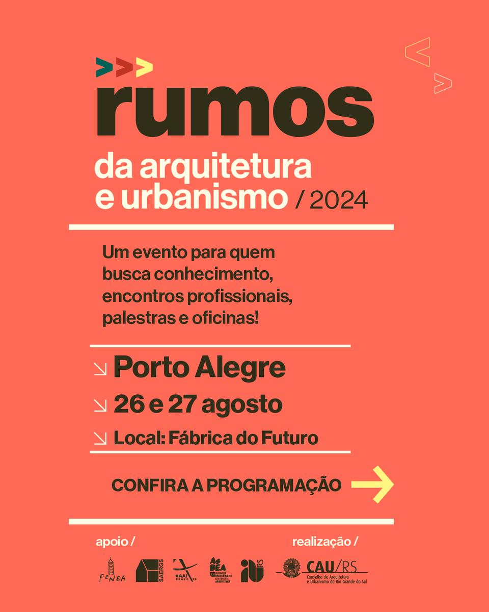 caursoficial's tweet photo. Em 26 e 27 de agosto, PoA recebe o Rumos da Arquitetura e Urbanismo. Palestras, oficinas e debates sobre patrimônio histórico, planejamento urbano e ambiental, ética e exercício profissional. Inscrições abertas e gratuitas. Retira o teu ingresso! https://t.co/Zm9Lu4CcTM https://t.co/NlgtPyh90c