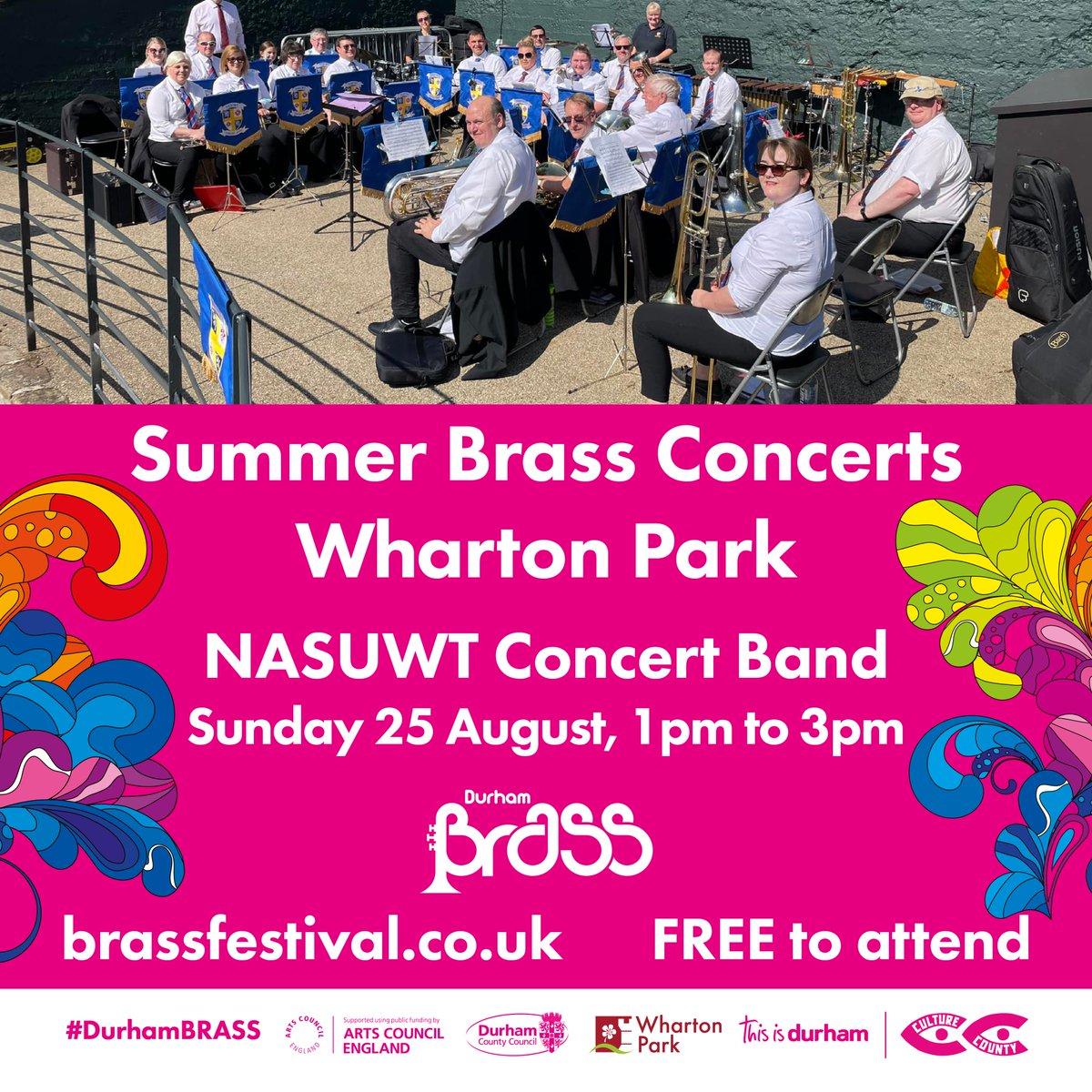 Durham BRASS Festival (@durhambrass) on Twitter photo Our final Summer Brass Concert in #WhartonPark is happening this Sunday with the amazing <a href="/NASUWTCONCERT/">NASUWT Concert Band</a> 🎵
Sunny intervals with a moderate breeze are forecast, so why not pack a picnic and join us to see the summer concert series out in style! #DurhamBRASS Our final Summer Brass Concert in #WhartonPark is happening this Sunday with the amazing <a href="/NASUWTCONCERT/">NASUWT Concert Band</a> 🎵
Sunny intervals with a moderate breeze are forecast, so why not pack a picnic and join us to see the summer concert series out in style! #DurhamBRASS