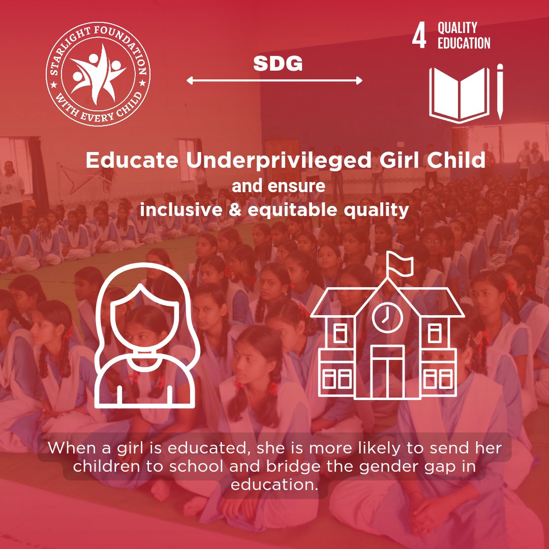 Starlightfo_'s tweet photo. Educating underprivileged girl children creates a ripple effect of change.

Girl child #education can impact 9 out of the 17 #unitednations Sustainable Development Goals.

#sdgs #qualityeducation #educationforall #sdg04 #ngo #ngoindia #witheverychild #starlightfoundationindia https://t.co/tWmODW9QWQ