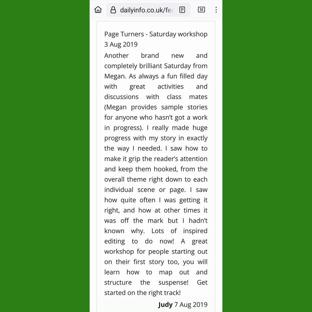 Super review of the first-ever Page Turners workshop. It's running again this Saturday, in #Oxford, and bookings close tomorrow! It's £75, 10am-4pm, in Upper Wolvercote, Oxford (free parking). All levels welcome. Get the full details and book here: buff.ly/42YOOre