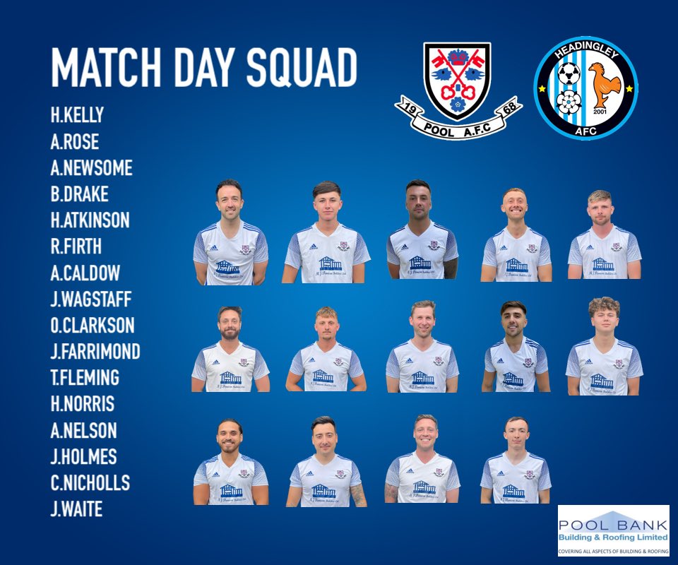 pool_afc's tweet photo. Our squad for tonight’s West Yorkshire Premier League clash with @headingleyafc at home.
Kick off is 6.30pm.
#APAW #PoolAFC #matchday https://t.co/MtHwHoP3uj