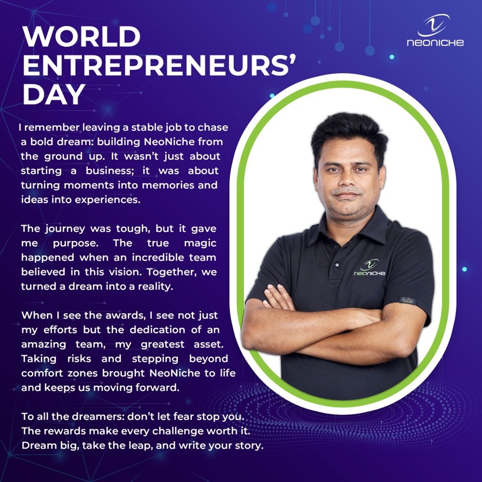 tomarprateek's tweet photo. On World Entrepreneurs Day, I reflect on my own journey of taking a leap of faith - leaving a stable job to build NeoNiche from scratch. It wasn't easy, but with unwavering dedication and an exceptional team, we turned our vision into a reality.

#NeoNiche #Innovation  (1/3) https://t.co/47xZpkzPhd