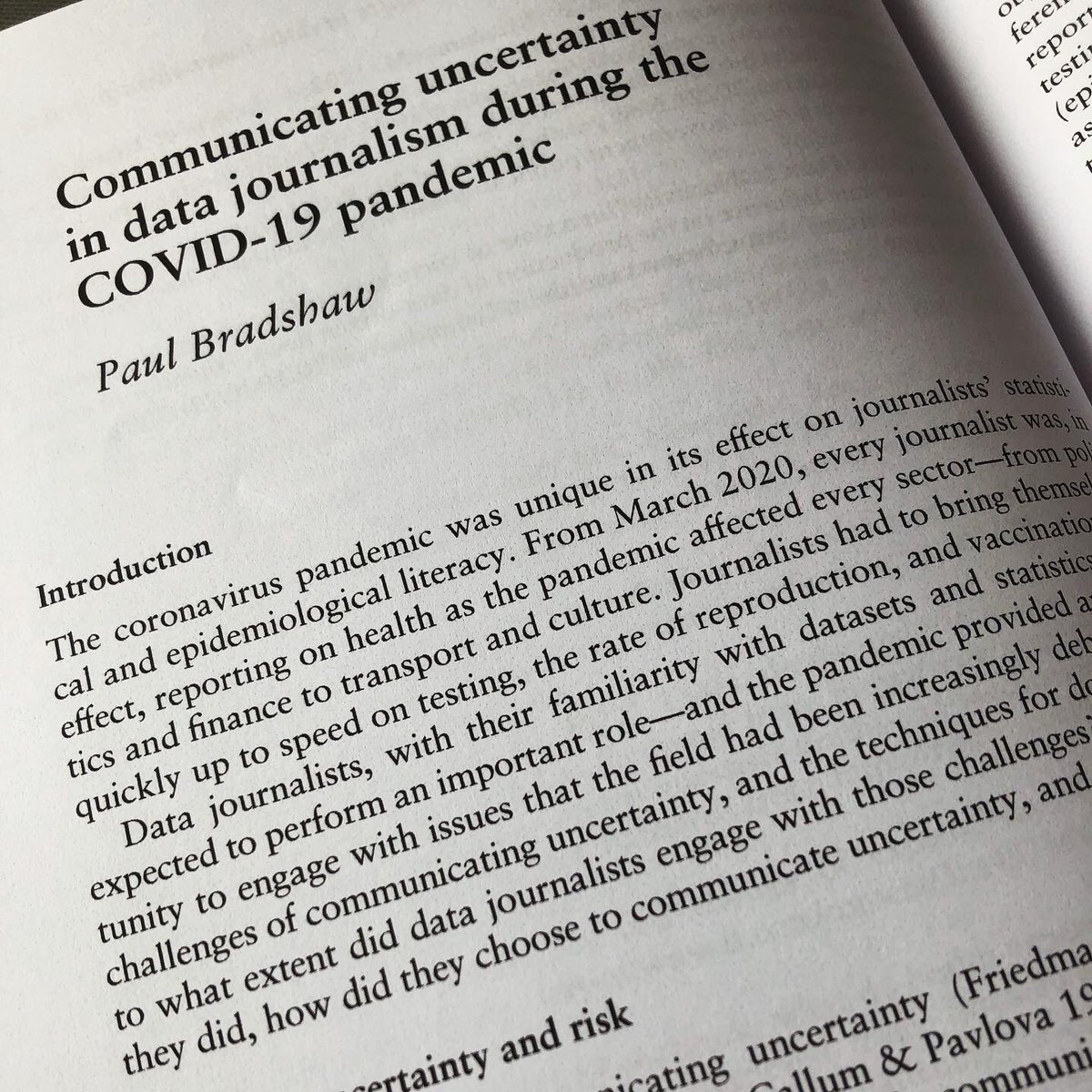 Paul Bradshaw (@paulbradshaw) on Twitter photo Just received this in the post with my chapter on communicating uncertainty and data journalism during the coronavirus pandemic. Especially lovely is that two former students also have chapters in the book: <a href="/C_AguilarGarcia/">Carmen Aguilar García</a> and <a href="/Ashley_J_Kirk/">Ashley Kirk</a> Just received this in the post with my chapter on communicating uncertainty and data journalism during the coronavirus pandemic. Especially lovely is that two former students also have chapters in the book: <a href="/C_AguilarGarcia/">Carmen Aguilar García</a> and <a href="/Ashley_J_Kirk/">Ashley Kirk</a>