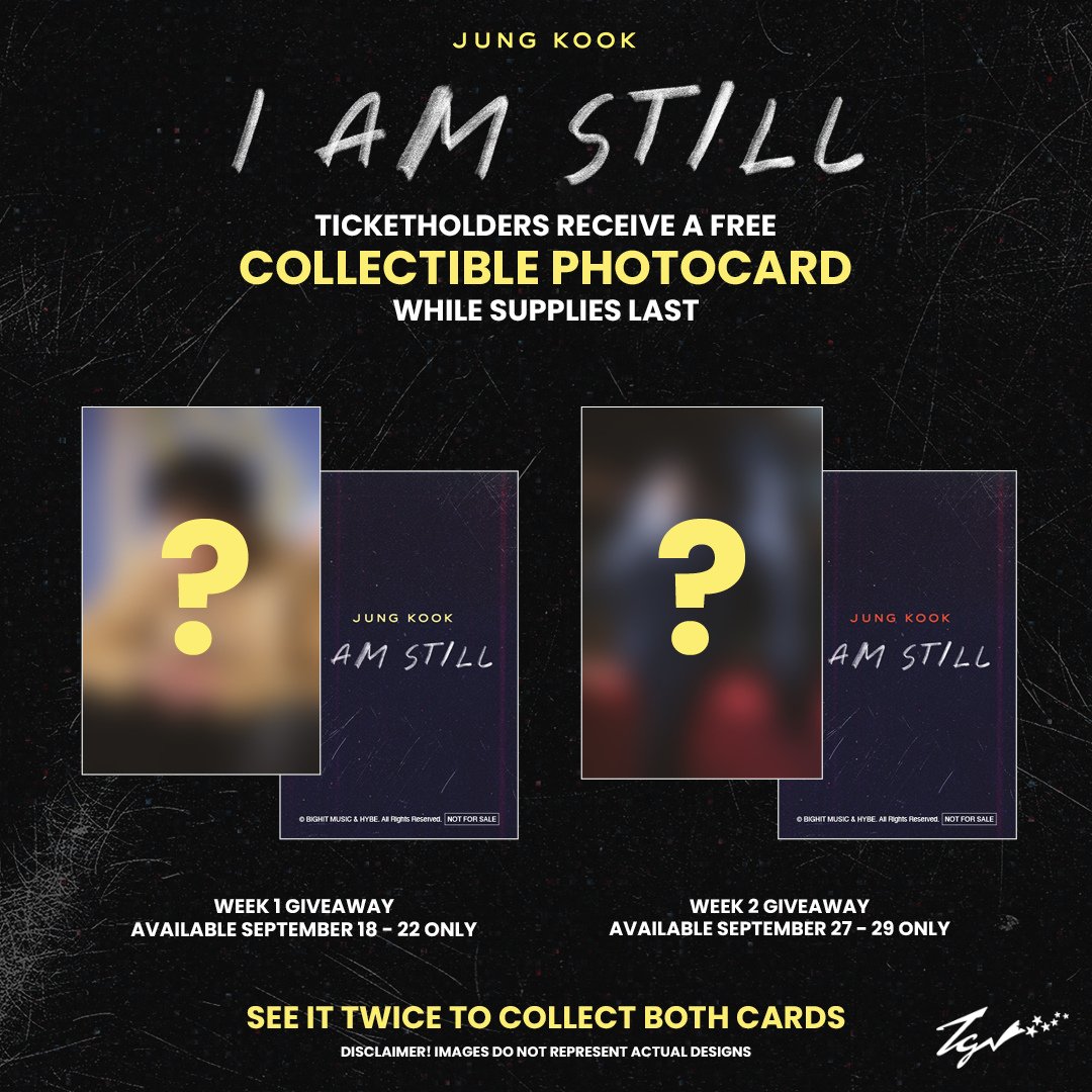 TGVCinemas's tweet photo. ARMYSSSSSSS! You will be getting ONE "LIMITED EDITION" commemorative photocard & postcard for every ticket you purchase! 😍✨ 

Get your tickets NOW! https://t.co/41i0zxDOGe 💜 

Photocard and postcard collections are on a first-come, first-served basis. *While stocks last.*

Photocard will be given according to the week set. 

#CONCERTSatTGV #ARMYatTGV #정국 #JungKook #JUNGKOOK_IAMSTILL