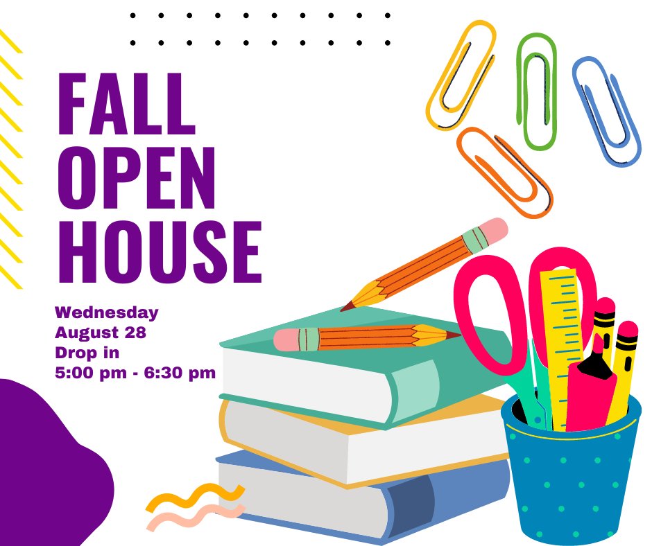 Join us for our Fall Open House on Wednesday, August 28th. Drop in from 5:00 pm - 6:30 pm to meet your student's teachers. #KnightNation