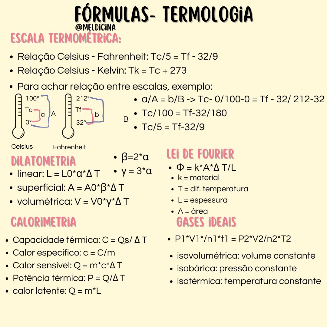 MELdicina's tweet image. MINI REVISÕES PARA O ENEM - TERMOLOGIA (fórmulas)
ficou faltando termodinâmica mas esse eu farei revisões a parte. Conforme eu for terminando as matérias vai ficar mais fácil p fazer essas fichinhas, prometo