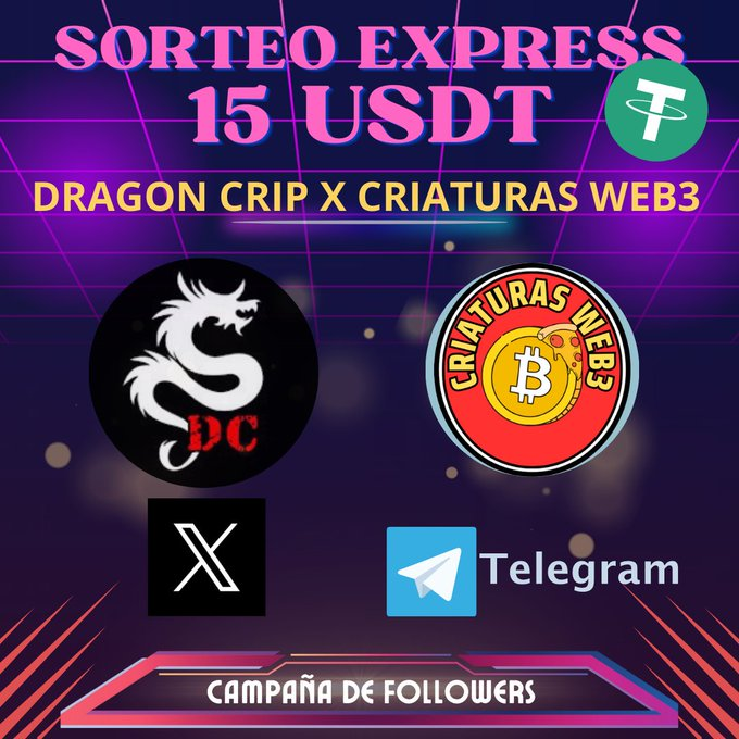 El mercado viene medio mortadela asi que hoy 21/08 

✅ #Sorteo Express 15 #USDT ( <a href="/DragonCrip/">DragonCrip</a>  x <a href="/CriaturasWeb3/">Criaturas Web3</a> )

La comunidad de Dragon Crip y Criaturas #Web3 estamos sorteando 15 USDT  bien crocantes🔥

Para participar  segui 👇🏼
📱 X Dragon Crip: x.com/DragonCrip
📱 X
