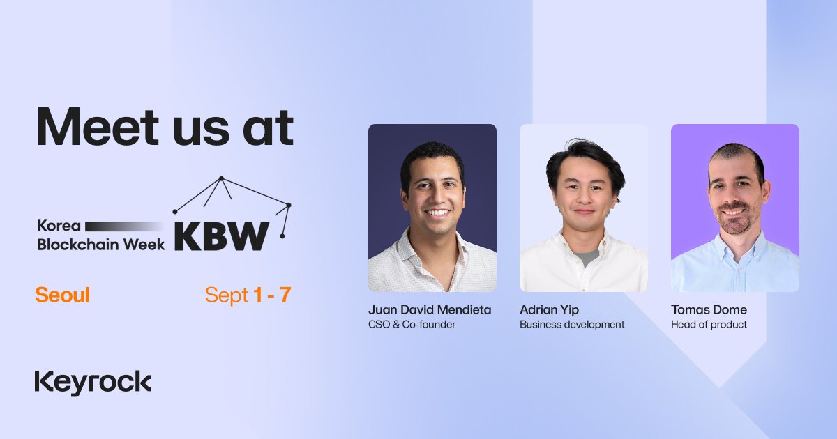 We’re ready to meet our friends and make new ones at <a href="/kbwofficial/">KBW2026</a> 🇰🇷

Connect with our team on the ground:

- <a href="/JuanDMendieta/">Juan David Mendieta</a>, CSO &amp; Co-founder
- <a href="/vap0urised/">adrian</a>, BD
- <a href="/tomas_dome/">Tomas Dome</a>, Head of Product 

곧 보자, 서울  🫰