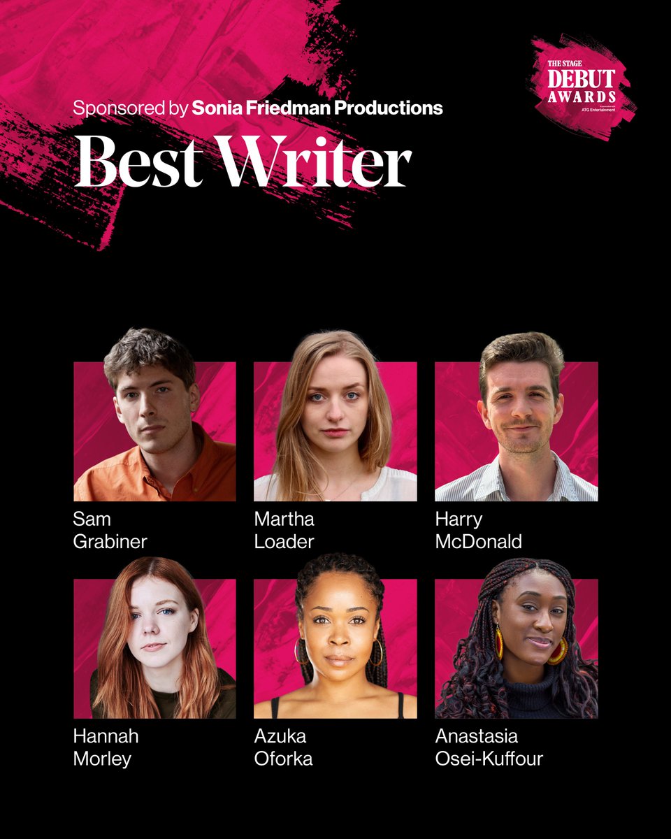 The Stage (@thestage) on Twitter photo We are delighted to unveil the writers on this year's Best Writer shortlist, sponsored by <a href="/SFP_London/">Sonia Friedman Productions</a> at The Stage #DebutAwards:
💖Sam Grabiner for Boys on the Verge of Tears <a href="/sohotheatre/">Soho Theatre</a>
💖<a href="/MarthaLoader/">Martha Loader</a> for Bindweed @mercurytheatre
💖Harry McDonald (<a href="/_DandyHarold/">Harry McDonald</a>) for We are delighted to unveil the writers on this year's Best Writer shortlist, sponsored by <a href="/SFP_London/">Sonia Friedman Productions</a> at The Stage #DebutAwards:
💖Sam Grabiner for Boys on the Verge of Tears <a href="/sohotheatre/">Soho Theatre</a>
💖<a href="/MarthaLoader/">Martha Loader</a> for Bindweed @mercurytheatre
💖Harry McDonald (<a href="/_DandyHarold/">Harry McDonald</a>) for