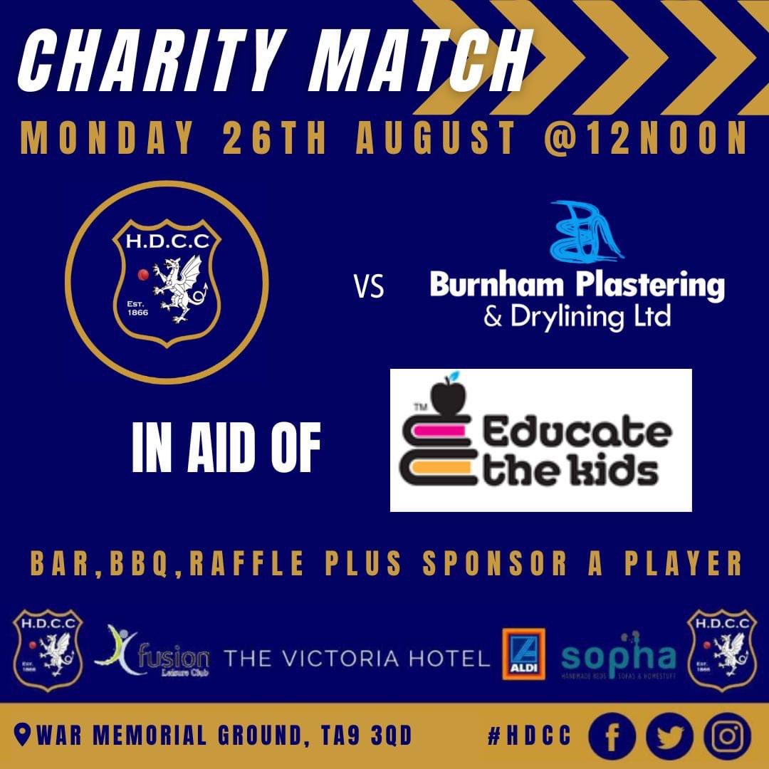 HuntspillCC's tweet photo. 𝐑𝐞𝐦𝐢𝐧𝐝𝐞𝐫 𝐁𝐚𝐧𝐤 𝐇𝐨𝐥𝐢𝐝𝐚𝐲 𝐌𝐨𝐧𝐝𝐚𝐲 𝐚𝐭 𝐇𝐃𝐂𝐂!

@HuntspillCC v @BPD_LTD 

Raising Money for @EducateThe_Kids!

Come a long with you family to enjoy what will be a great day &amp; raise some money for a fantastic cause ⬇️⬇️⬇️

https://t.co/GSJqoNbmqS

#HDCC💙 https://t.co/xRF9aig9aP