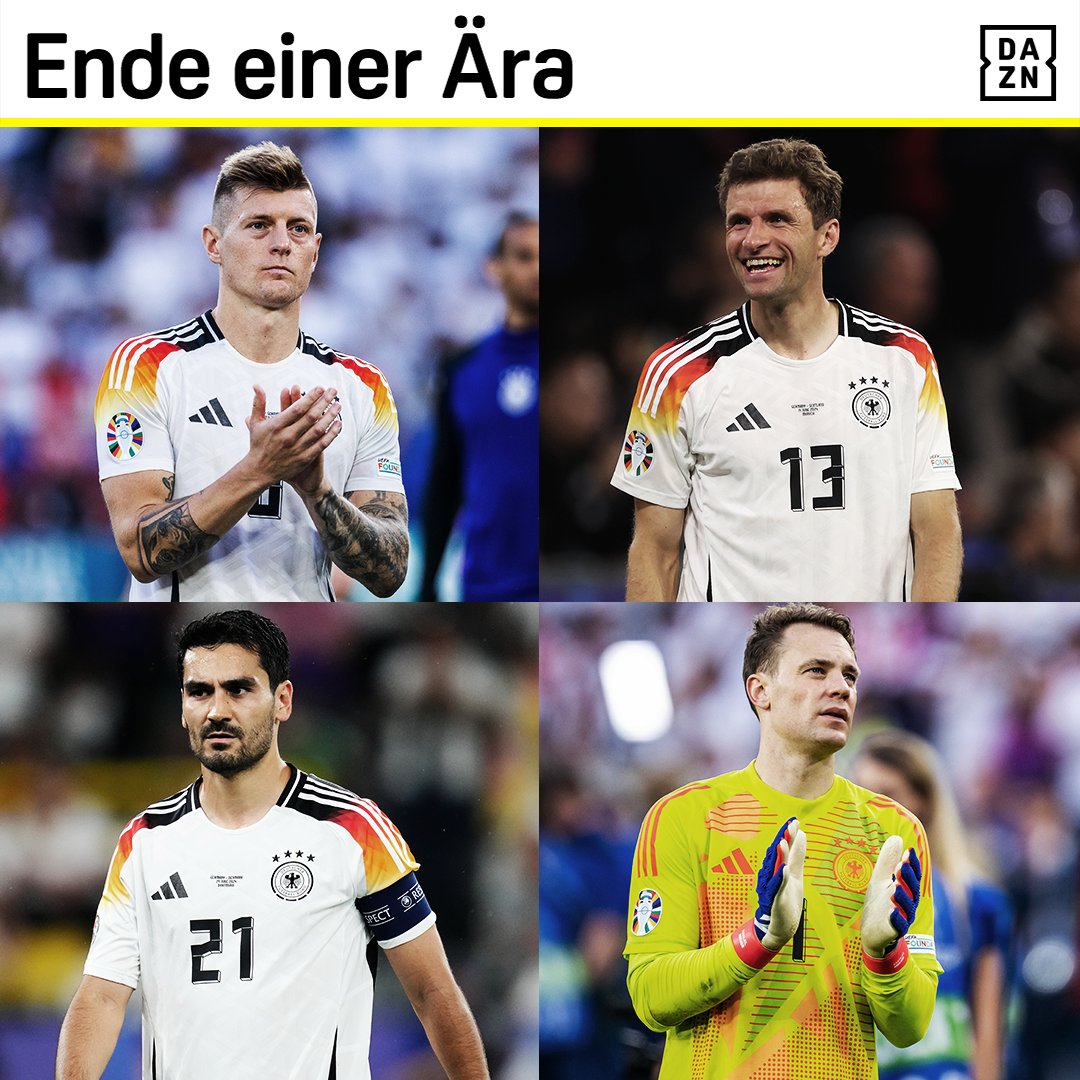 DAZN_DE's tweet photo. Mit Manuel Neuer verabschiedet sich die nächste Legende und der letzte Rio-Weltmeister aus der Nationalmannschaft 🥺🇩🇪

Toni Kroos, Thomas Müller, Ilkay Gündogan, Manuel Neuer - Danke für alles ❤️ https://t.co/JRfATP9StC