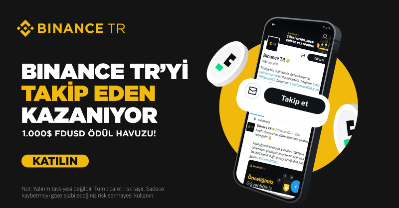 BinanceTR's tweet photo. #Binance TR'de 1.000 $ değerinde ödül havuzu 💰🤗

✅ Takip edin @BinanceTR
❤️ Bu paylaşımı beğenin 
🔄 RT'leyin 
📝 Aşağıdaki formu doldurun, 20$ FDUSD kazanan 50 kişiden biri olun!

Katılın, kazanın👇