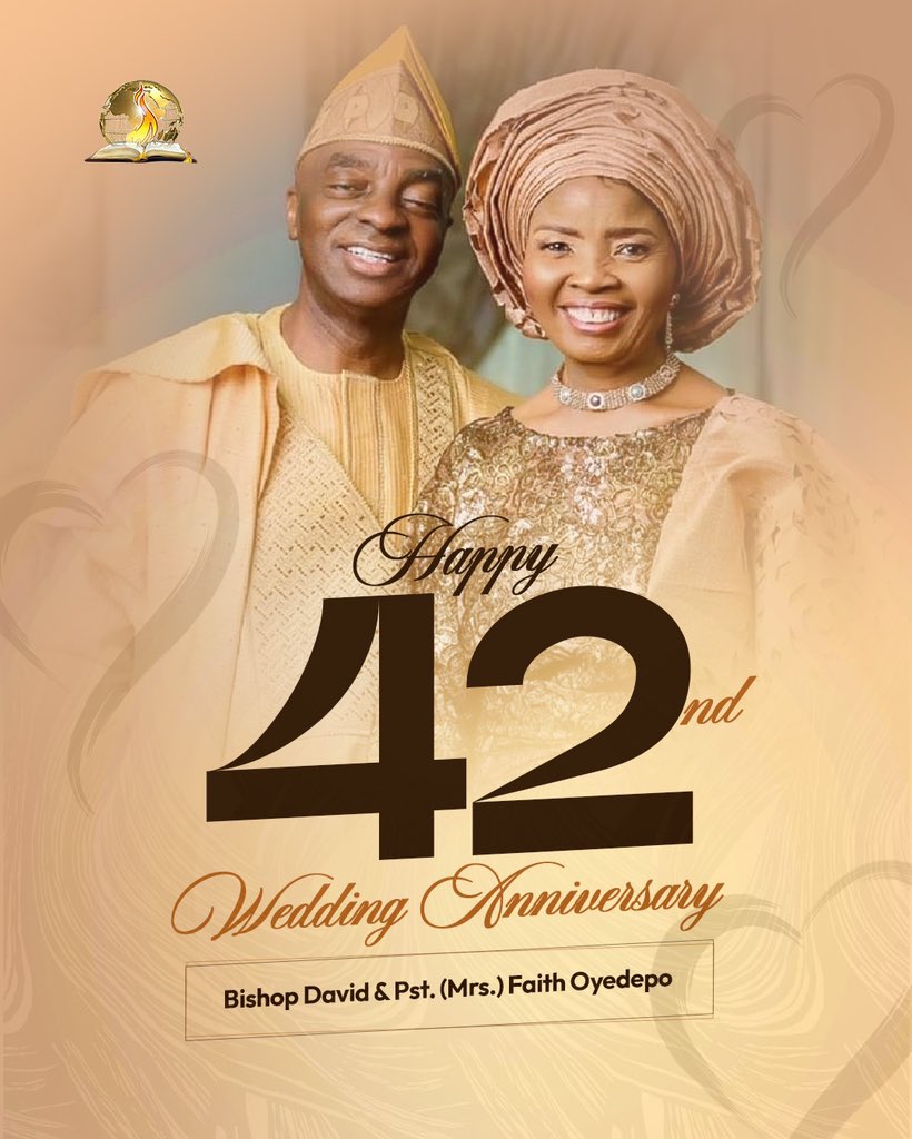 drpaulenenche's tweet photo. Today, we celebrate not just the passing of time, but also celebrate our beloved parents greatly @BishopDavidOyedepo  & Pst. (Mrs.) @FaithOyedepo for being a reflection of what love is, inculcating these principles in the lives of millions across the globe. We love you so much 
Happy 42nd Wedding Anniversary 🍰❤️