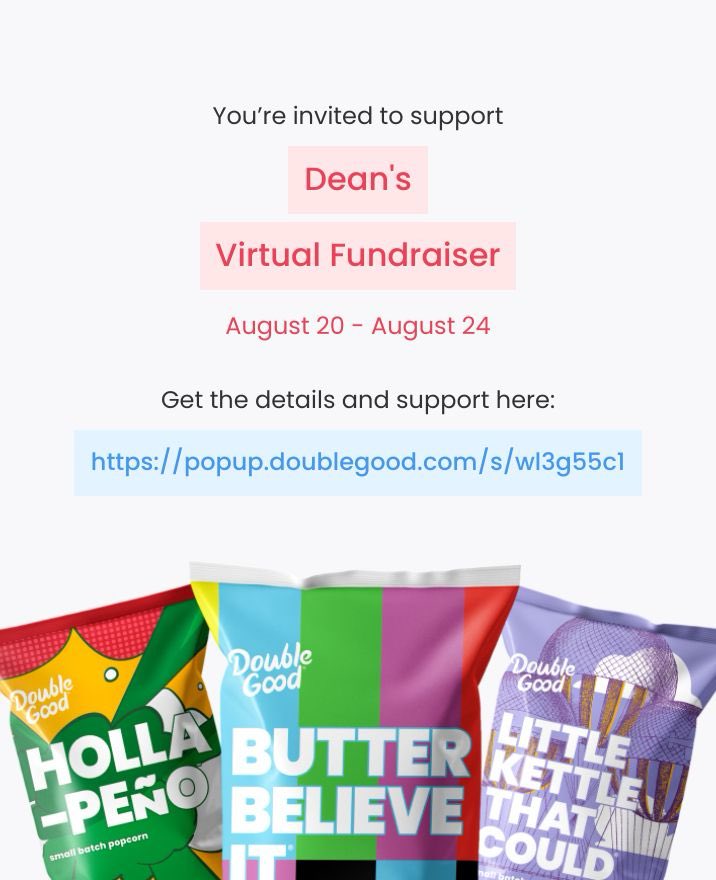commandernch's tweet image. Hi! I’m doing a virtual fundraiser selling Double Good ultra-premium popcorn for 4 days from Tuesday, Aug 20 - Saturday, Aug 24. Get all the details and support here: popup.doublegood.com/s/wl3g55c1