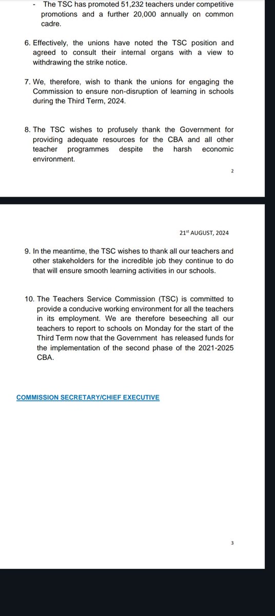 TSC press statement on TSC vs Union collapsed talks
