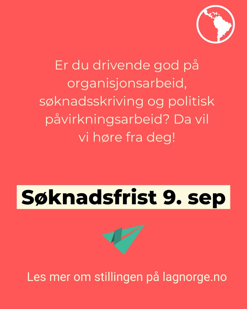 🔍 LAG søker vikar for daglig leder! Har du erfaring med ledelse og brenner for solidaritet med Latin-Amerika?  
Dette er din mulighet, søk innen 9. sept 2024

📍latin-amerikagruppene.no/artikkel/2024/…

#LedigStilling #Solidaritet #LatinAmerika #LAG #Jobb