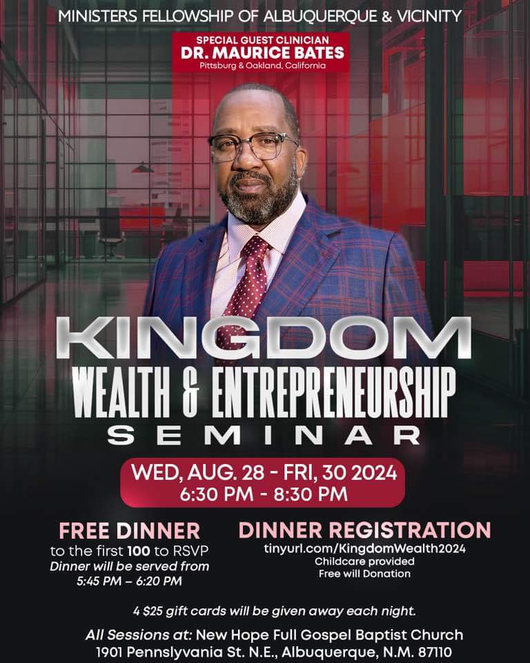 bishopnm's tweet photo. This is going to be a life changing, ministry edifying, business empowerment , epic moment. @newhope_abq @NM_OAAA @NMecondev @cabq @ABQJournal @newmexicoprays @nmmlkjrc https://t.co/2WgOAaDj1C