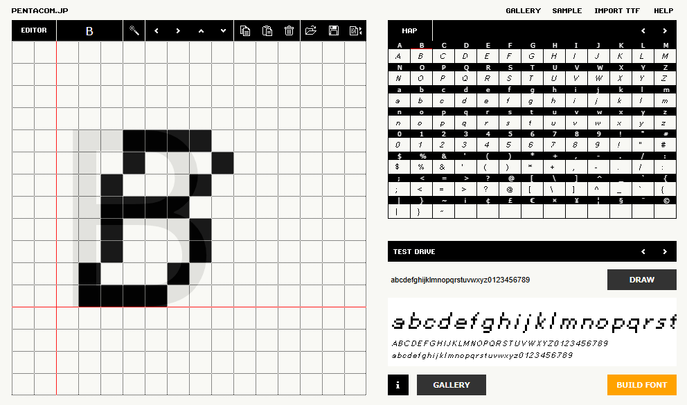pentacom's tweet photo. We've added a feature that automatically generates italic glyphs in BitFontMaker2. Press Ctrl + I in the glyph editor. (Ctrl + B for bold.) https://t.co/nN2qFZE7ua
