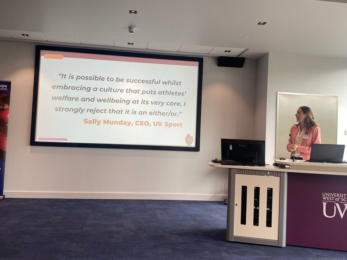 ScotWomenSport's tweet photo. Our next speaker Mhairi MacLennan from @kyniskaadvocacy advocates for organisational change from the top 🔝
How instead focusing on results, having a person-first approach can improve participant’s wellbeing, provide positive experiences & keep them in the sport 🫶
#SWISConf https://t.co/1ltHSs09MI