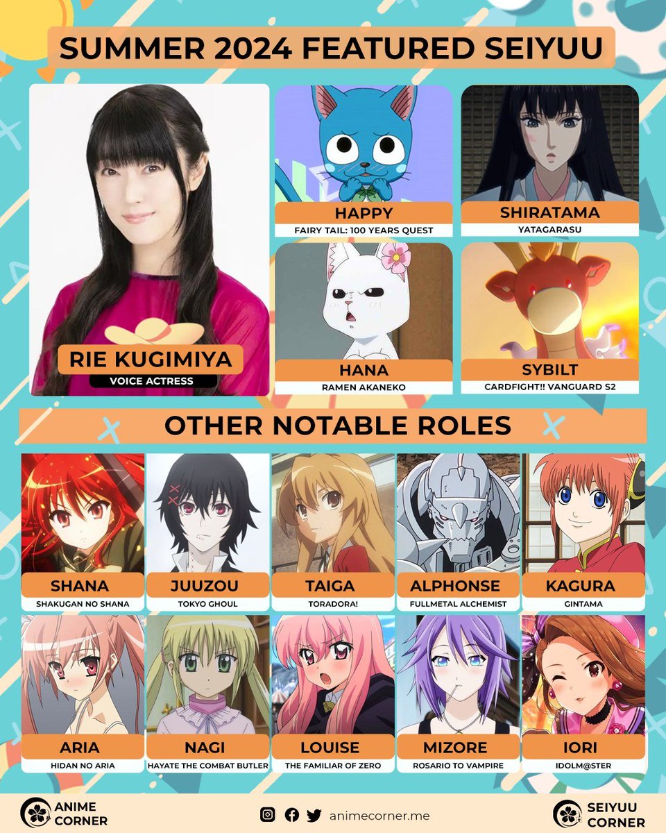 seiyuucorner's tweet photo. ☀️ Daily Summer 2024 Featured Seiyuu: Rie Kugimiya https://t.co/3viFG6dxtC