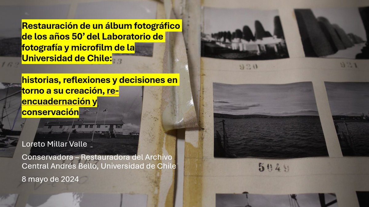💫En la sesión «Álbumes fotográficos y fotolibros» del III Seminario Internacional de Encuadernación Artesanal y Artística, Loreto Millar Valle, parte del equipo <a href="/Archivo_Bello/">Archivo Central Andrés Bello</a> , compartió la historia y restauración de un álbum de los 50'. 

➡️bit.ly/3X2yPbM