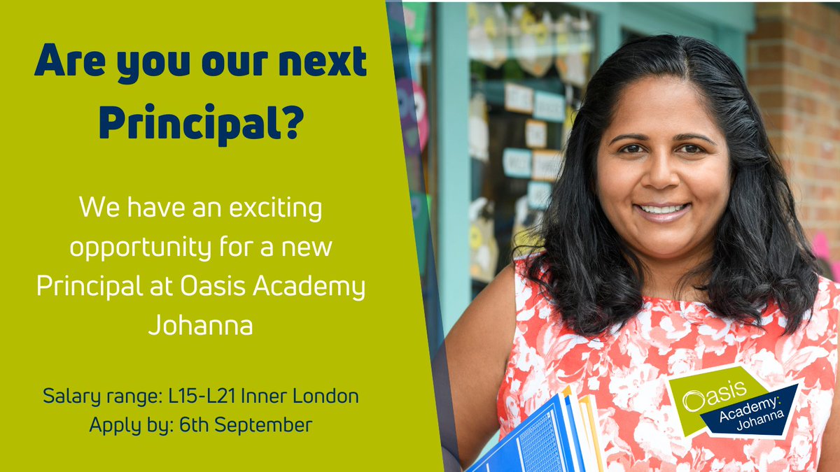 Ready to take your leadership skills to the next level? Join us at <a href="/OasisJohanna/">Oasis Johanna</a> as Principal &amp; help shape the future of education in one of London’s most vibrant communities! Click here to apply - bit.ly/3WX4olO 👏 #Lambeth #Waterloo #PrincipalJob
