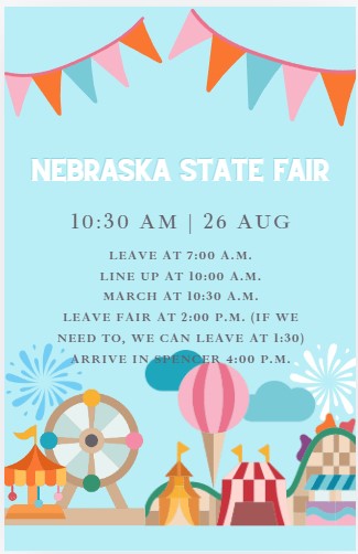 Boyd County Spartans (@boydspartans) on Twitter photo BC Spartans will be marching in the State Fair in Grand Island, Ne. Please pack a lunch or bring money to buy lunch. Jeans and band shirt will be your uniform. Please no shorts or holey jeans. Have a Safe Trip Mrs. Hausmann and kids! <a href="/BoydSpartans/">Boyd County Spartans</a> BC Spartans will be marching in the State Fair in Grand Island, Ne. Please pack a lunch or bring money to buy lunch. Jeans and band shirt will be your uniform. Please no shorts or holey jeans. Have a Safe Trip Mrs. Hausmann and kids! <a href="/BoydSpartans/">Boyd County Spartans</a>