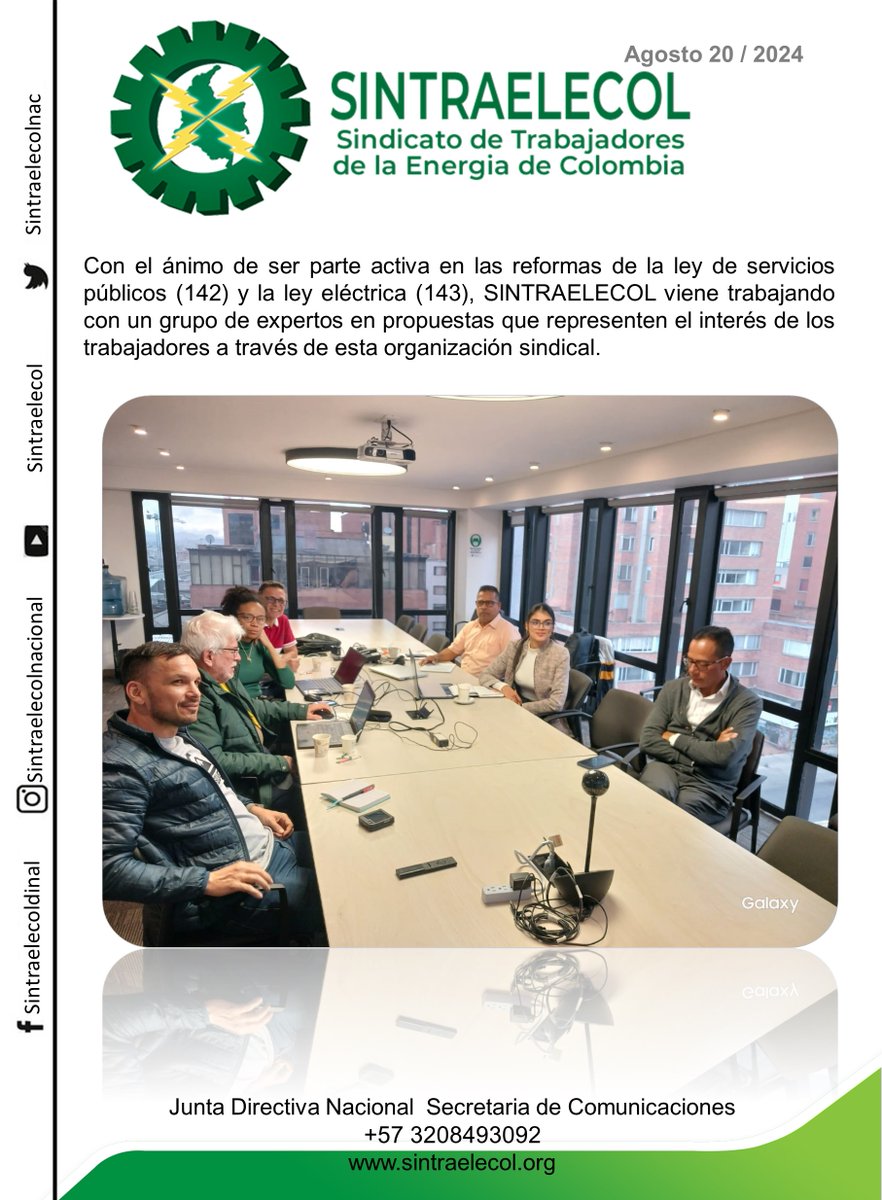 sintraelecolnac's tweet photo. SINTRAELECOL viene trabajando con un grupo de expertos en las reformas de la ley de servicios públicos (142)
#cipame #sintraelecol #ley #energia #serviciospublicos https://t.co/g2Rpkb7y5c