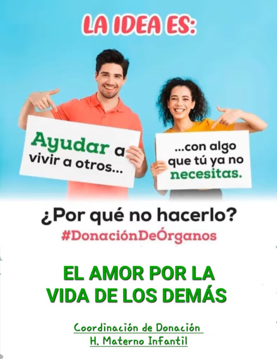 CharoMuoz15's tweet photo. Si nos ponemos a pensarlo es muy simple, tan sencillo como decir:
¡¡SOY DONADOR DE ÓRGANOS Y MI FAMILIA LO SABE!!.
Y tú ¿ya lo platicaste?.
¿Más información?, consulta aquí 👇🏻: https://t.co/njAw0J4Pzf
o envíanos un mensaje. 
#PintemosaMexicodeVerde💚🇲🇽💚 https://t.co/LEMJHHoK7K
