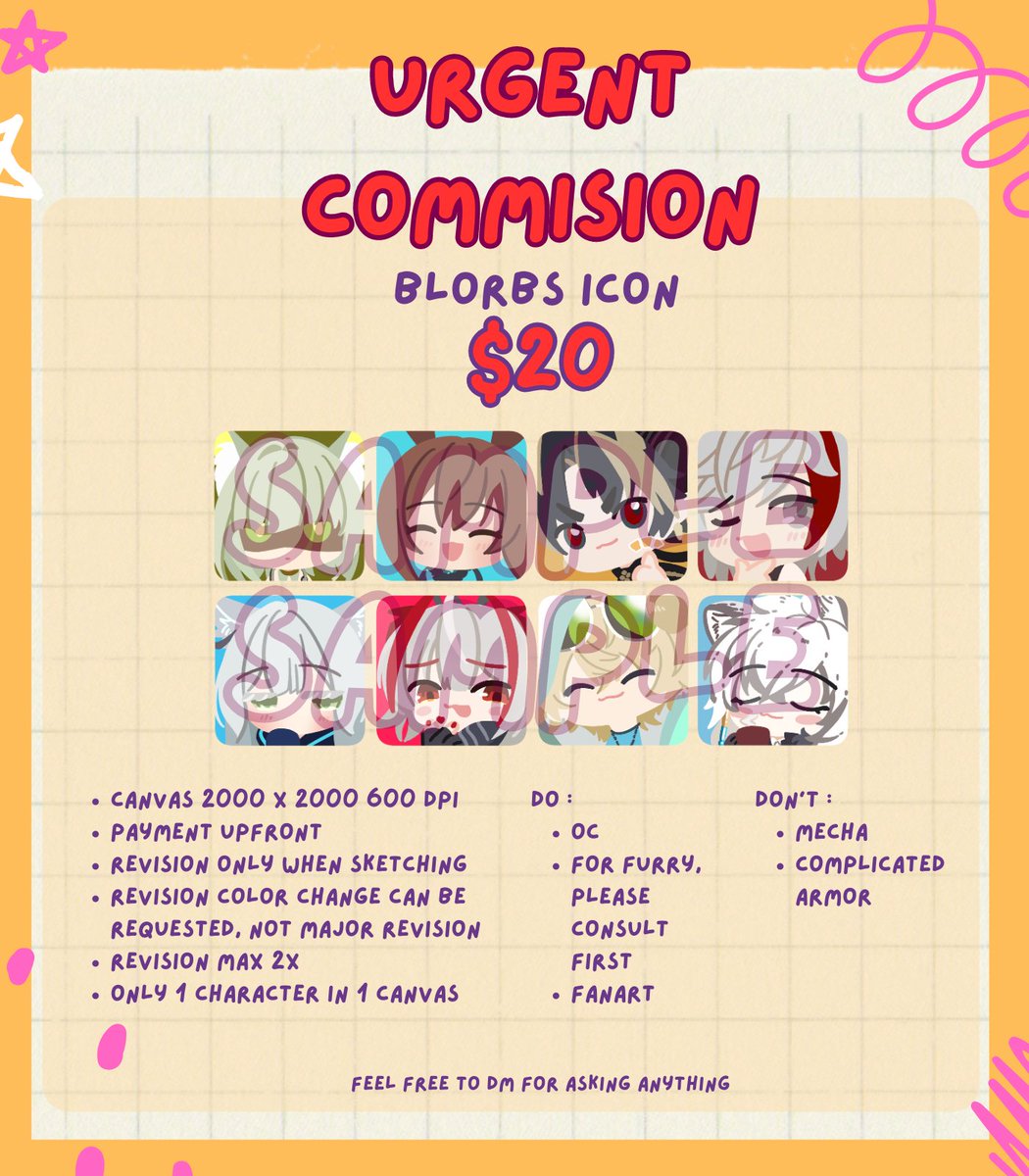 Helloooo
I will open urgent comms for 5 slots
prefer payment upfront, I will do this comms start on monday, if ther are any questions feel free to dm me