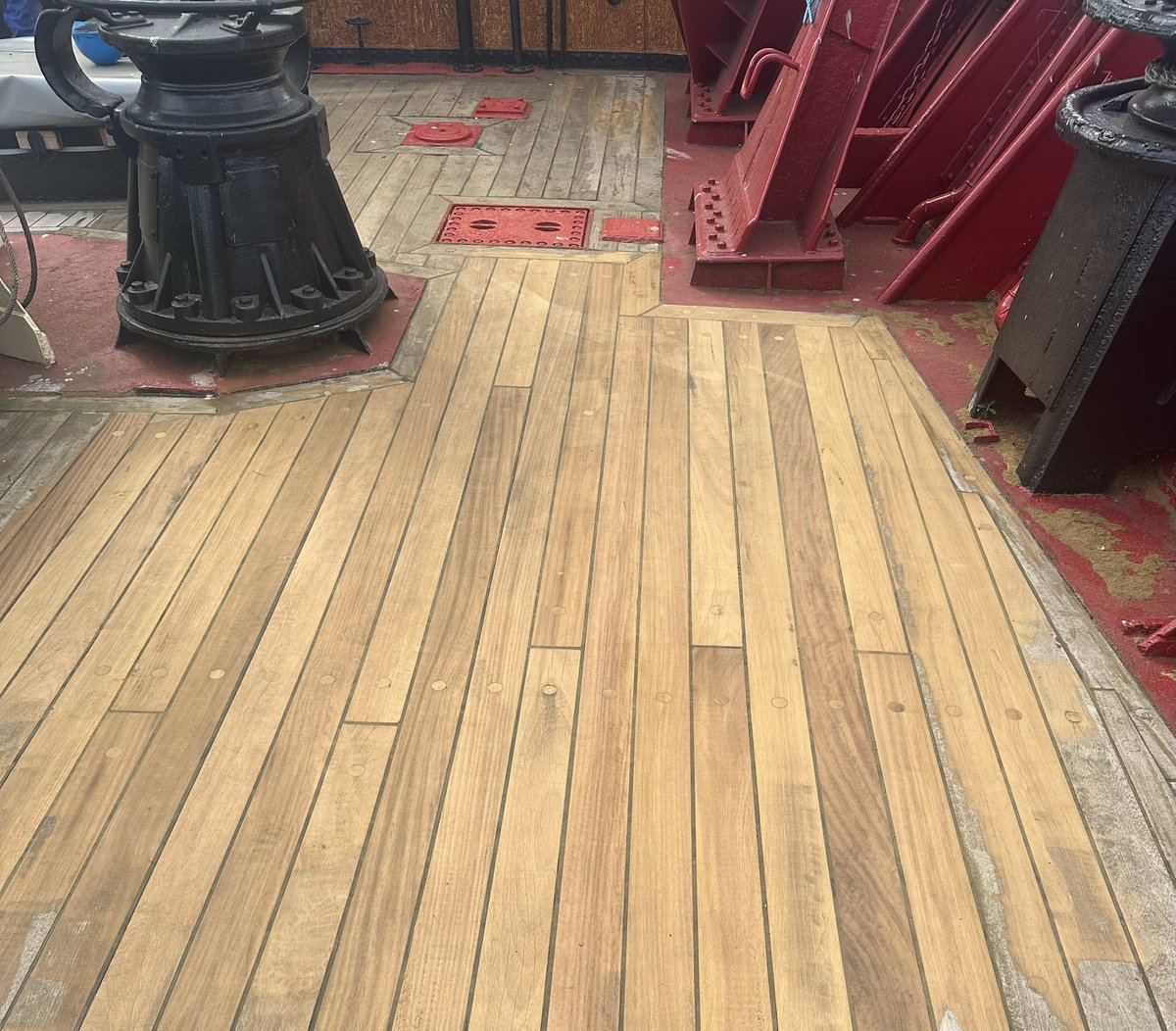 Making use of the better weather to sand the deck of the Arctic Corsair 
<a href="/HullMaritime/">Hull Maritime</a> 
<a href="/HeritageFundNOR/">The National Lottery Heritage Fund North</a>