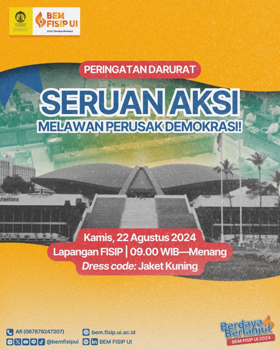 DEWAN PERWAKILAN RAKYAT TELAH GAGAL MENYUARAKAN ASPIRASI KITA. KINI SAATNYA RAKYAT MENYUARAKAN ASPIRASINYA SENDIRI!

Mari bersama rapatkan barisan untuk turun aksi demi mengawal putusan Mahkamah Konstitusi!