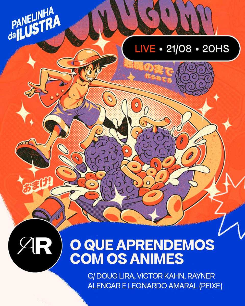 Arte Revide (@arterevide) on Twitter photo HOJE (21/08) às 20H tem live de gravação do nosso podcast da Arte Revide, o Panelinha da Ilustra! 😎
Nosso host <a href="/douglira/">Doug Lira 🖌️💥🎤</a> terá a honra de receber os queridos <a href="/kahnvictor/">É o Kahn</a>, <a href="/RaynerAlencar/">Rayner Alencar</a>, e <a href="/peixeaquatico/">PIZZA</a> pra conversar sobre o tema "O que aprendemos com os animes" 🤩 HOJE (21/08) às 20H tem live de gravação do nosso podcast da Arte Revide, o Panelinha da Ilustra! 😎
Nosso host <a href="/douglira/">Doug Lira 🖌️💥🎤</a> terá a honra de receber os queridos <a href="/kahnvictor/">É o Kahn</a>, <a href="/RaynerAlencar/">Rayner Alencar</a>, e <a href="/peixeaquatico/">PIZZA</a> pra conversar sobre o tema "O que aprendemos com os animes" 🤩