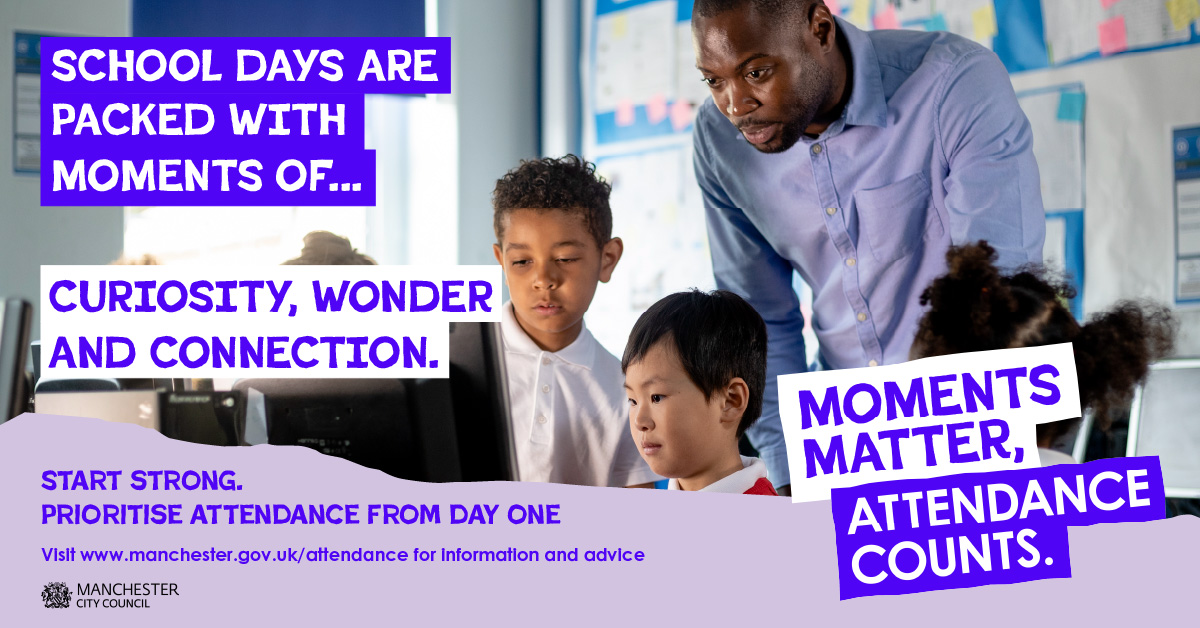 ManCityCouncil's tweet photo. The best place for your child's learning, development and overall wellbeing is in school ๐ฉโ๐ซ
Start strong and prioritise attendance from day one to avoid them having more absences throughout the year.
Head here for advice and guidance: https://t.co/PeCWTh1E8Z
#StartStronger https://t.co/Kgw8GcrXjt
