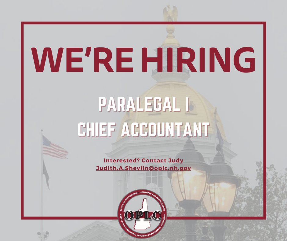 🚨 We're hiring!

We're looking for a Paralegal I and a Chief Accountant who are ready to bring their skills and expertise to our agency. If you’re detail-oriented, driven, and passionate about making a difference, apply today! #CareerAdvancement #NewHampshire