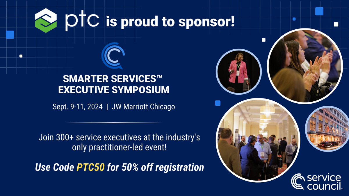 PTC is sponsoring the Service Council Symposium next month. We'll be presenting with industry thought leaders and sharing impactful Servigistics innovations. If you are interested, PTC50 will save you 50% off event registration. #PTC #Servigistics #ServiceMax #Arbortext