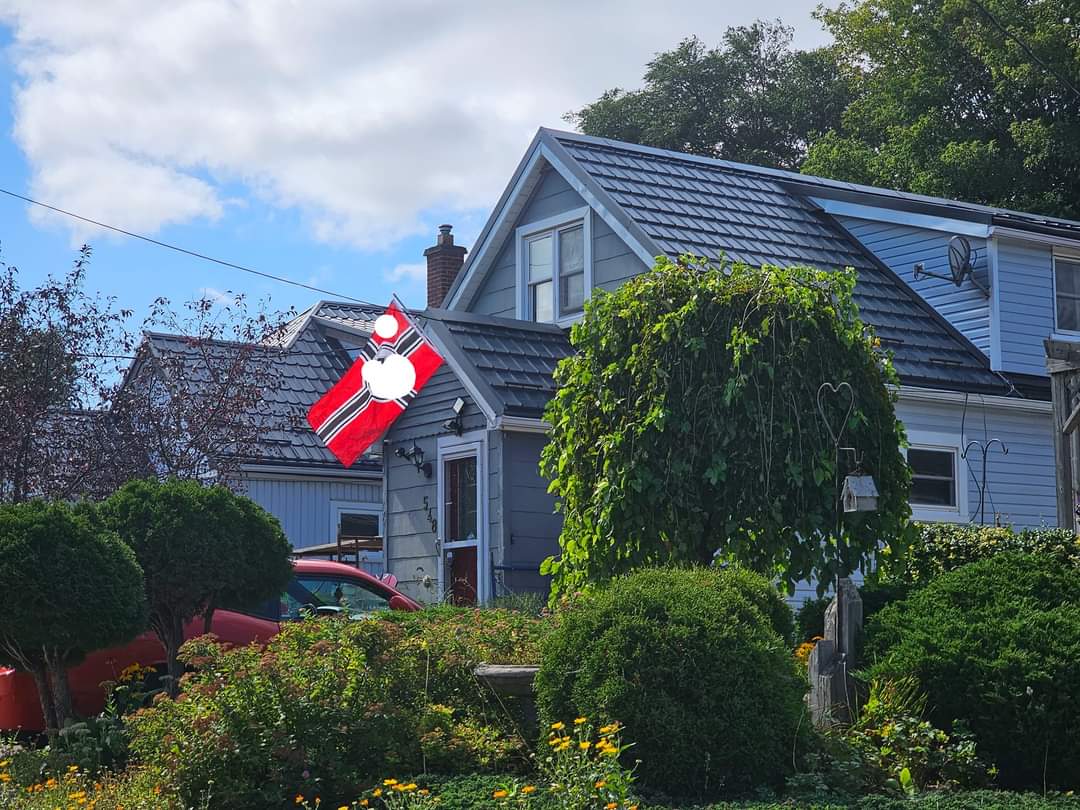 TerryWrist161's tweet photo. If they feel emboldened and safe enough to fly their flags on our streets, there is a problem. This is in Kitchener, today, in 2024. 

If we, as a society, as a community, or as a collective, refuse to confront acts of hatred and the cancer of fascist ideology head-on, https://t.co/39nXNPCEIM