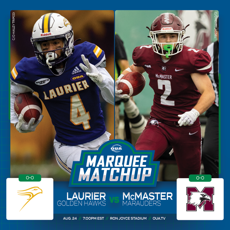 OUAsport's tweet photo. Two proud programs put their first marks on the 2024 season under the Saturday night lights. π
π @WLUAthletics v. @McMasterSports
π
August 24 @ 7:00pm
π Ron Joyce Stadium
π» https://t.co/eK1NmFwECn
#MarqueeMatchup | #WLUvsMAC