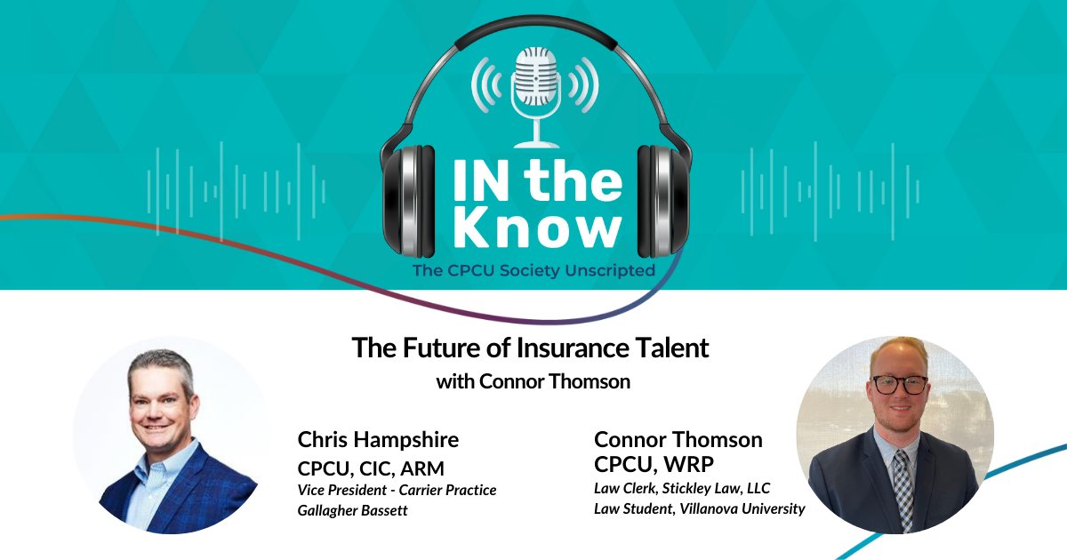 Curious about what Gen-Z is looking for in the insurance industry? 🤔 Tune in to #INtheKnow as @CJHampshire sits down with Connor Thomson, CPCU, to explore the future of insurance talent. 🚀 cpcusociety.libsyn.com/the-future-of-…